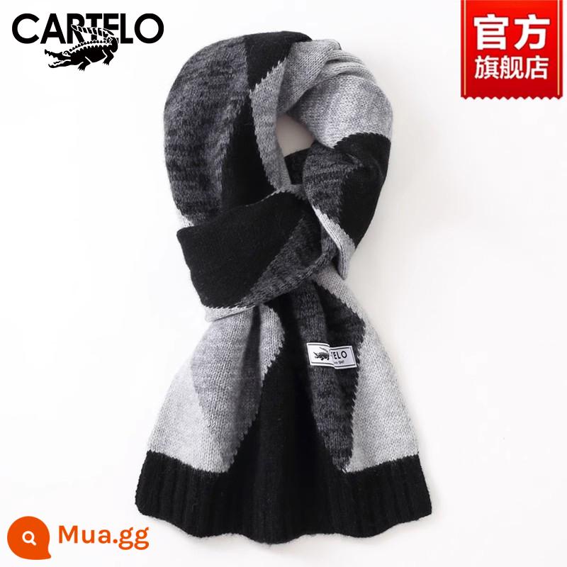 Khăn Cá Sấu Nam Mùa Đông Cao Cấp Quà Tặng Sinh Nhật Cashmere Thời Trang Đa Năng Phong Cách Hàn Quốc Len Dệt Kim Ấm Áp Khăn Quàng Cổ - W012-Lưới đen trắng