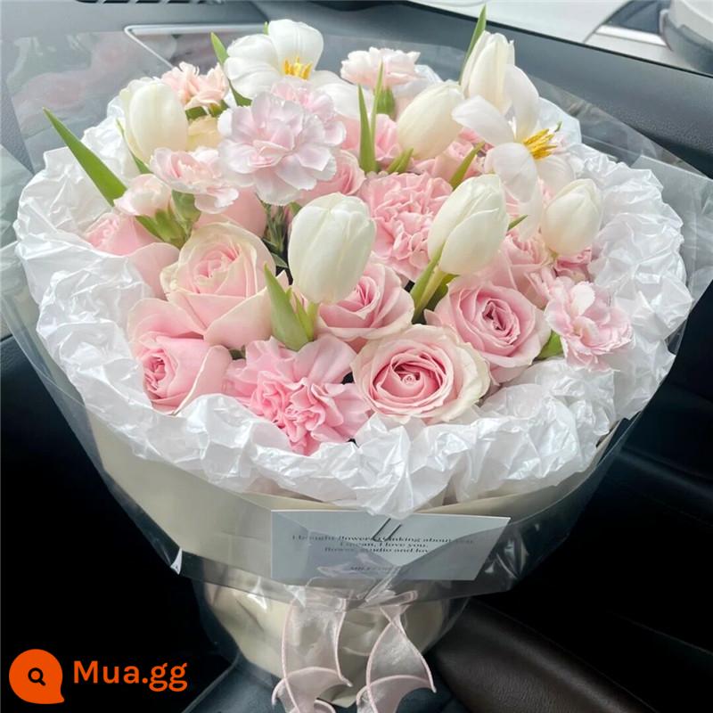 Bó hoa Tulip, hoa hồng, điện hoa hỏa tốc, giao nội thành, sinh nhật bạn thân, Bắc Kinh, Thượng Hải, Quảng Châu, Hàng Châu - [Xingyu] Hỗn hợp và kết hợp hoa tulip núi tuyết hồng