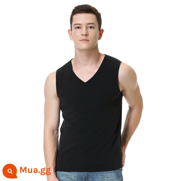 Mùa Đông Giữ Nhiệt Áo Vest Nam Mỏng Đức Liền Mạch Plus Nhung Dày 2 Mặt Chải Cotton Áo Quần Lót Size Lớn - vải nhung đen