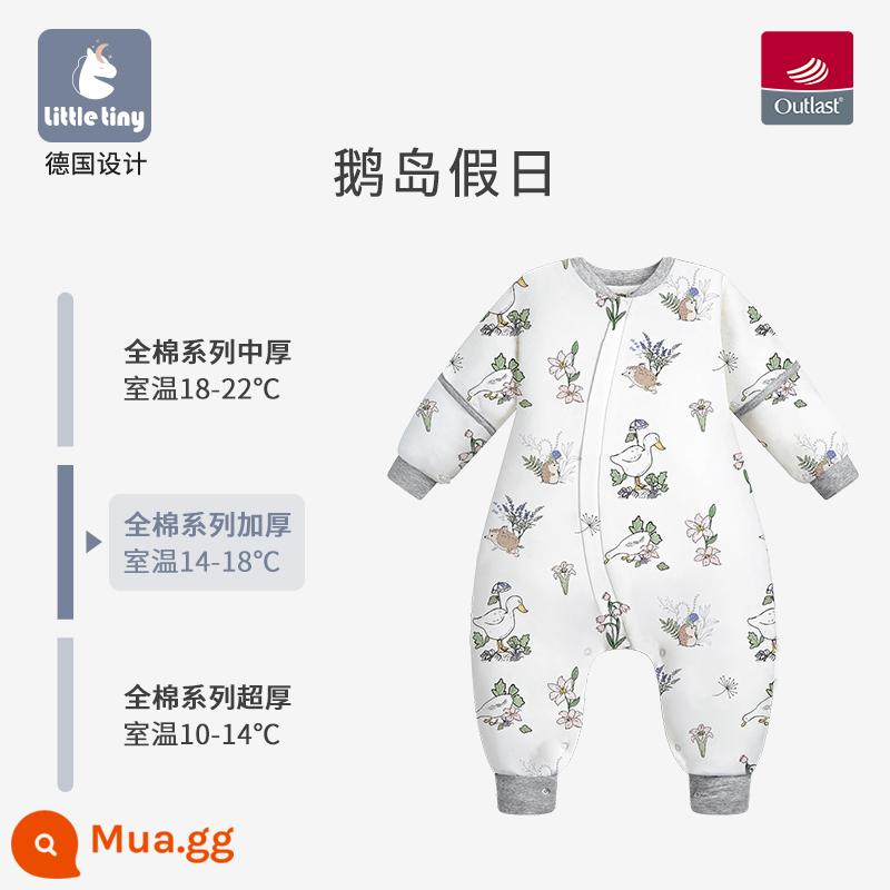 Túi ngủ cho bé littletiny cho bé mùa thu đông trẻ em nhiệt độ không đổi cotton nguyên chất mùa xuân bộ đồ ngủ xẻ chân lớn cho trẻ em chăn bông chống đá - Đảo Goose Holiday-Độ dày 100% cotton điều chỉnh nhiệt độ [thích hợp với nhiệt độ phòng 14-18oC]