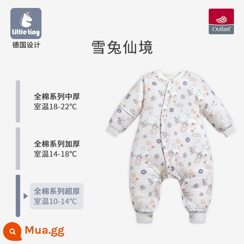 Túi ngủ cho bé littletiny cho bé mùa thu đông trẻ em nhiệt độ không đổi cotton nguyên chất mùa xuân bộ đồ ngủ xẻ chân lớn cho trẻ em chăn bông chống đá - Xứ sở thần tiên thỏ tuyết - 100% cotton siêu dày điều chỉnh nhiệt độ [thích hợp với nhiệt độ phòng 10-14oC]