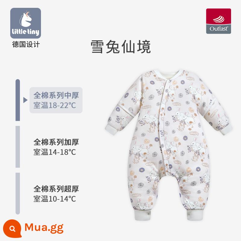 Túi ngủ cho bé littletiny cho bé mùa thu đông trẻ em nhiệt độ không đổi cotton nguyên chất mùa xuân bộ đồ ngủ xẻ chân lớn cho trẻ em chăn bông chống đá - Xứ sở thần tiên thỏ tuyết - Bông điều chỉnh nhiệt độ có độ dày vừa phải [thích hợp với nhiệt độ phòng 18-22oC]