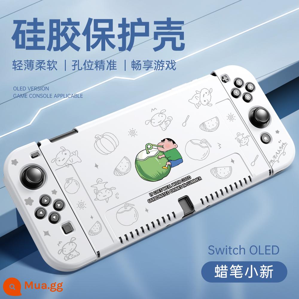 Thích hợp cho vỏ bảo vệ Nintendo switch, vỏ switcholed mới, vỏ tay cầm silicon hai mảnh, vỏ bảo vệ NS, đế cắm OLED, vỏ mềm lưu trữ bảng điều khiển trò chơi riêng biệt - chuyển đổi OLED√Vỏ mềm có lỗ nhỏ được nâng cấp mới✦[Sáp màu trắng cổ Shin-chan]★ Mũ miễn phí