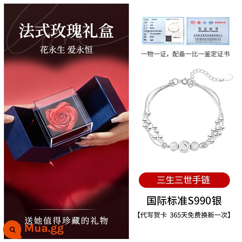 Ba Cuộc Đời Ba Thế Giới Handmade Bé Gái Bạc Sterling Thiết Kế Hốc Bạc 990 Chuyển Hạt Trang Trí Tay Lễ Tình Nhân Quà Tặng Cho Bạn Gái - [Bạc nguyên chất 990] Sansheng Sanshi làm bằng tay [Hộp quà hoa hồng Pháp]