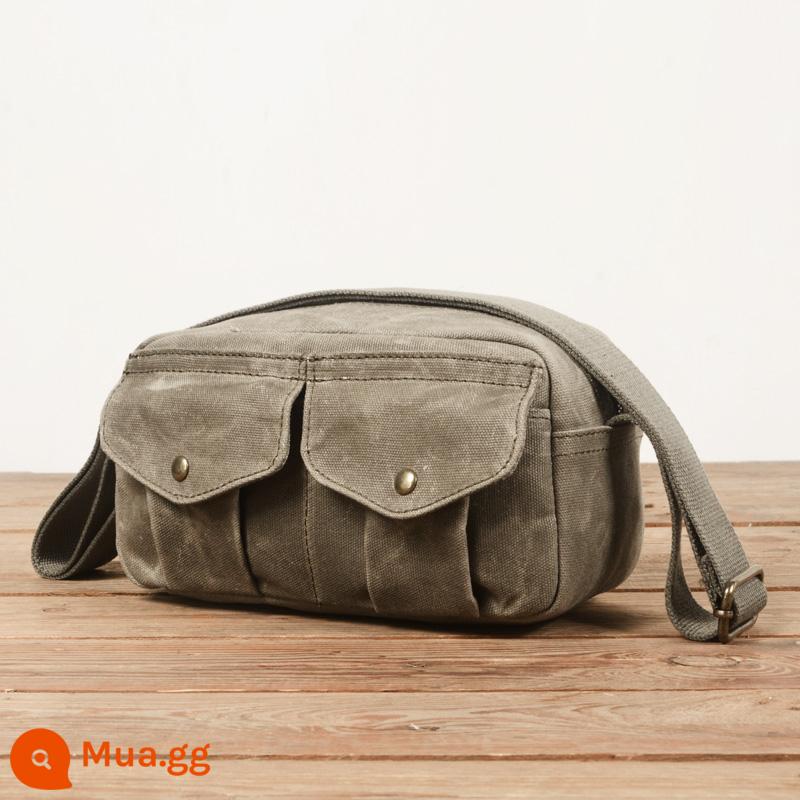 Xu hướng retro Mỹ mùa hè nhỏ satchel đa chức năng sáp dầu canvas một vai xách tay túi điện thoại di động đầu máy túi đeo ngực - Quân đội xanh