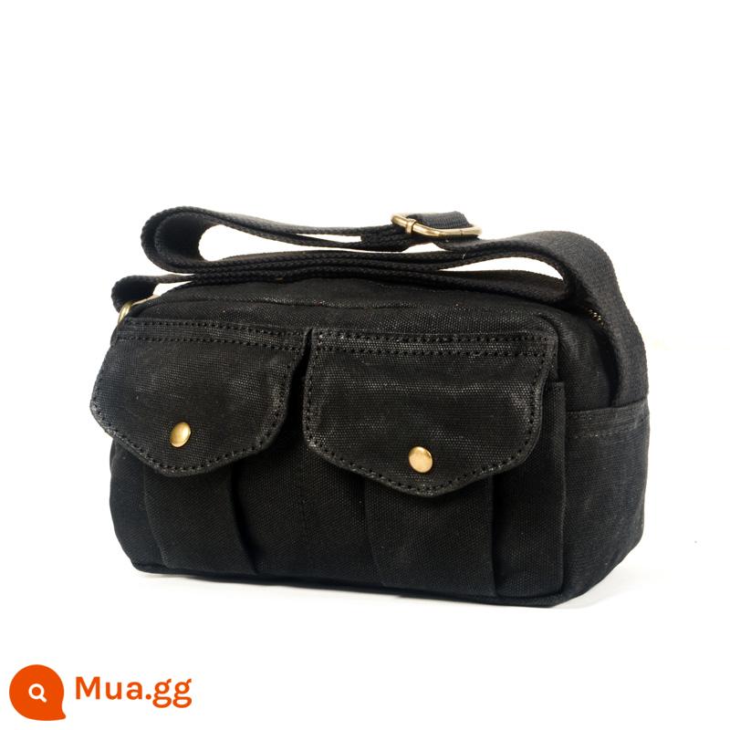 Xu hướng retro Mỹ mùa hè nhỏ satchel đa chức năng sáp dầu canvas một vai xách tay túi điện thoại di động đầu máy túi đeo ngực - đen