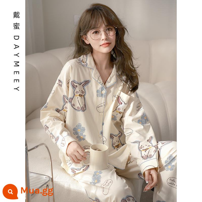 Bộ đồ ngủ nữ xuân thu lưới dài tay cotton nguyên chất màu đỏ thu đông mới 2023 có thể mặc bên ngoài bộ đồ mặc nhà mùa hè - L30001