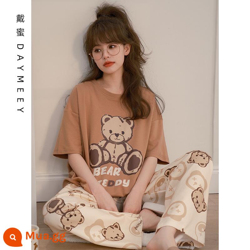 Bộ đồ ngủ mùa xuân và mùa thu của phụ nữ mùa hè cotton mỏng quần ngắn tay phù hợp với mùa hè phiên bản Hàn Quốc của ins nụ cười lỏng lẻo dịch vụ tại nhà - L9012