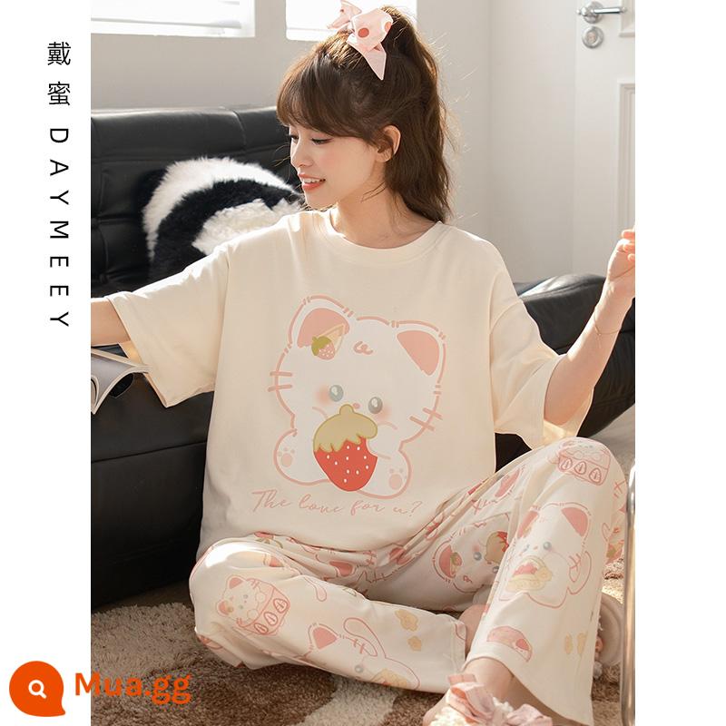 Bộ đồ ngủ mùa xuân và mùa thu của phụ nữ mùa hè cotton mỏng quần ngắn tay phù hợp với mùa hè phiên bản Hàn Quốc của ins nụ cười lỏng lẻo dịch vụ tại nhà - YYZ88114