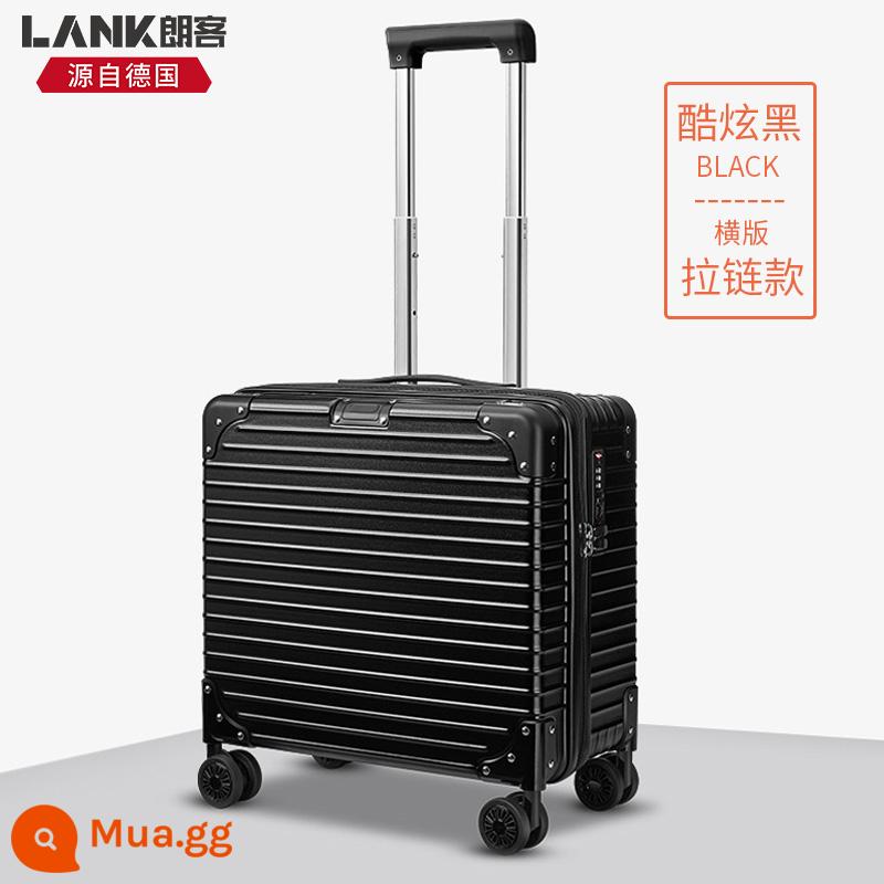 Vali Langke 18 inch nam loại nhỏ xe đẩy hạng nhẹ dành cho doanh nhân bánh xe đa năng dành cho nữ 2022 vali lên máy bay 16 inch mới - Màu đen ngầu [kiểu dây kéo]