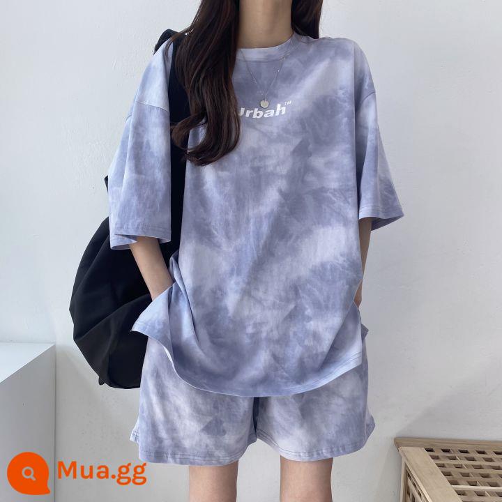 Bộ đồ hai mảnh thể thao dáng rộng cotton ngắn tay thời trang mùa hè phiên bản Hàn Quốc mới 2022 chạy bộ thông thường - Bộ đồ uber roland tay ngắn + quần short