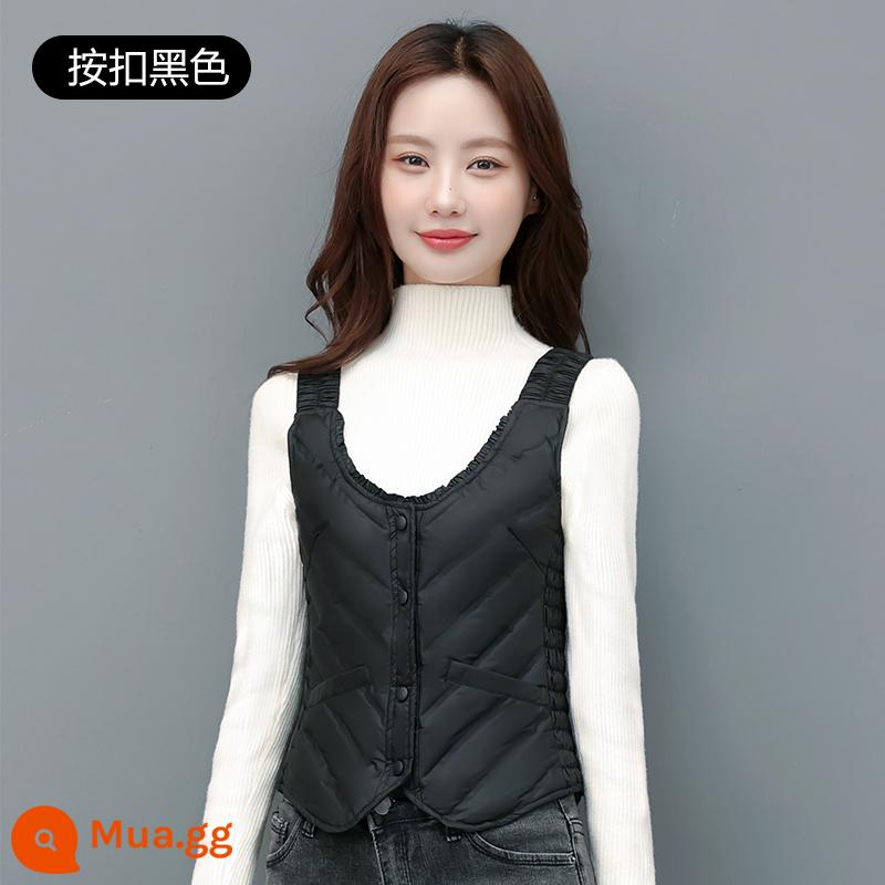 Áo vest nữ 2023 phong cách mới áo vest mỏng bên trong mặc ấm áp và bó sát nữ đáy lót kẹp ngựa mùa đông - Khóa giấu dây treo màu đen