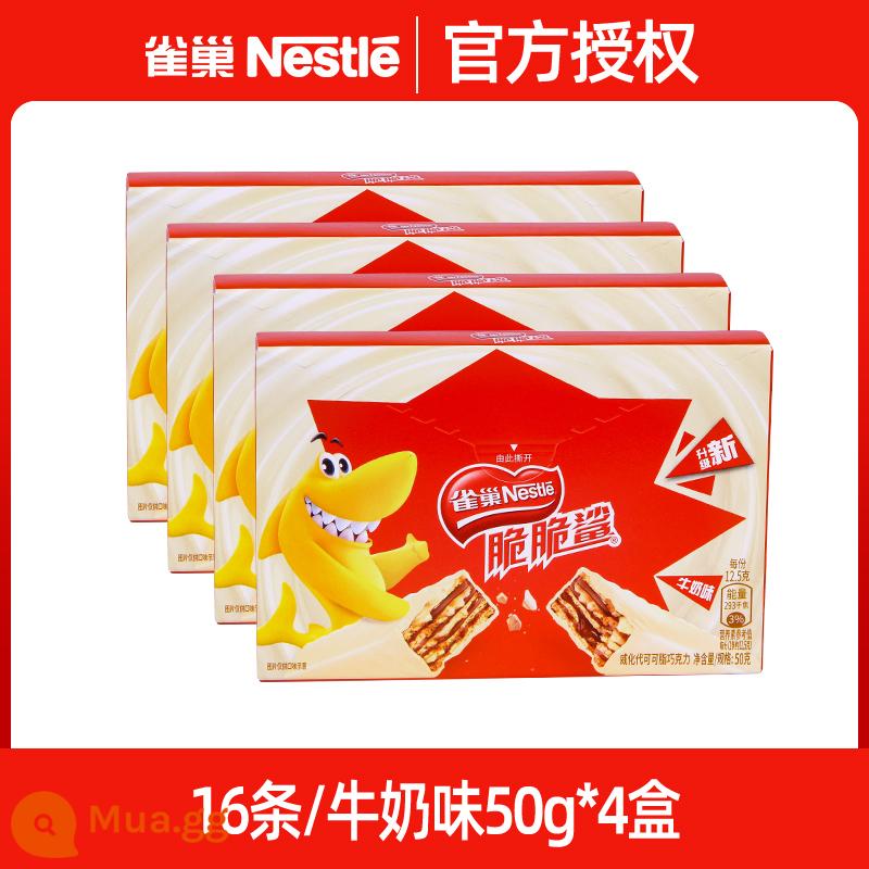 Nestle Bánh quy wafer cá mập giòn Sandwich Sô cô la Hương vị hỗn hợp Net Red Đồ ăn nhẹ giải trí cho năm mới Spree - [16 món] Hương sữa tổng cộng 50g*4 hộp