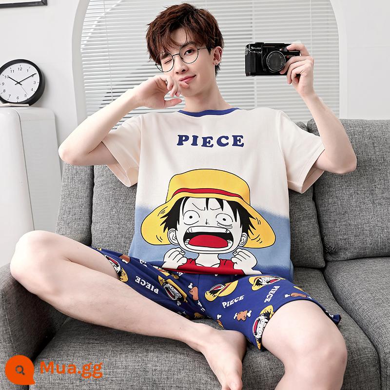 Bộ đồ ngủ nam mùa hè cotton nguyên chất ngắn tay ngắn tay phần mỏng cộng với kích thước mùa xuân và mùa hè nam giới có thể mặc bộ quần áo dịch vụ tại nhà - GC tay ngắn 2569