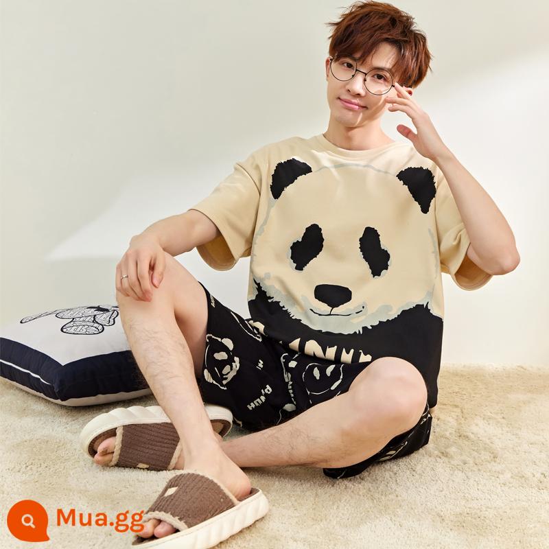 Bộ đồ ngủ nam mùa hè cotton nguyên chất ngắn tay ngắn tay phần mỏng cộng với kích thước mùa xuân và mùa hè nam giới có thể mặc bộ quần áo dịch vụ tại nhà - Tay áo ngắn XY 667