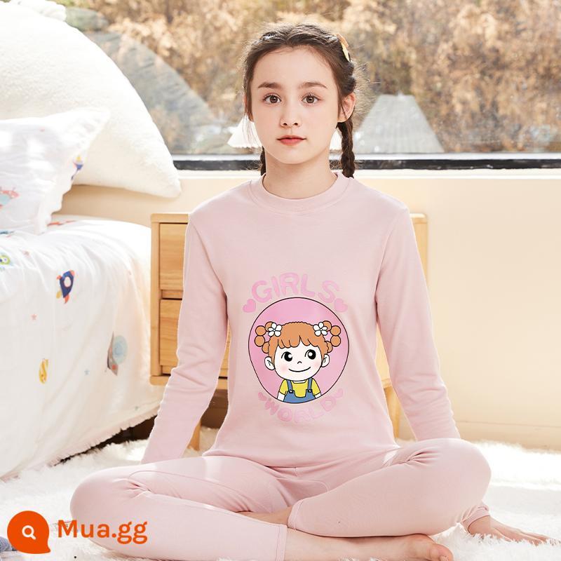 Quần áo mùa thu vệ sinh quần cotton nguyên chất của phụ nữ phù hợp với học sinh trung học cơ sở cotton bé gái sưởi ấm quần áo trung và lớn bé trai và bé gái áo len cotton mỏng - [Mẫu nâng cấp, chất lượng tốt hơn] Cô gái táo gai màu hồng cổ áo da