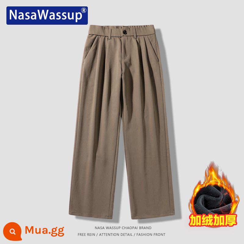 Nasa Wassup thẳng quần âu nam và nữ xếp nếp rời lau quần tây quần Plus nhung quần thể thao - 2658-nâu-[nhung]