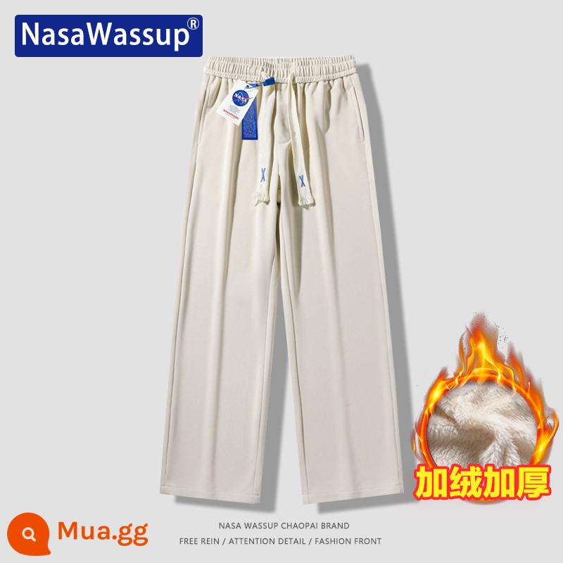 Nasa Wassup thẳng quần âu nam và nữ xếp nếp rời lau quần tây quần Plus nhung quần thể thao - Kaki-nhung