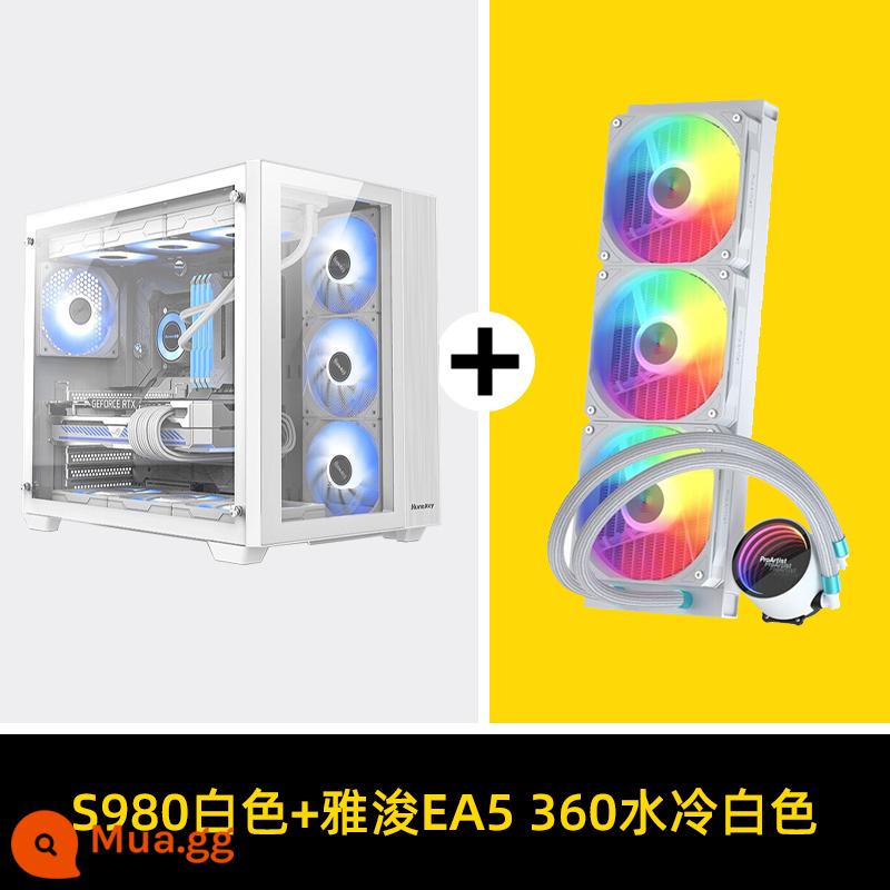 Hangjia S920 S980 phòng bão tuyết nhìn ra biển phòng máy tính để bàn kính cường lực bên trong trường hợp trò chơi trong suốt màu đen và trắng - S980 trắng + Yajun EA5 360 tản nhiệt nước trắng