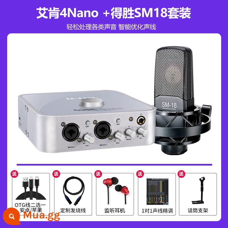 BIỂU TƯỢNG Aiken Live Console máy tính di động card âm thanh ngoài ghi âm neo ngoài trời chuyên dụng ca hát Douyin - Bộ Aiken 4nano + Victory SM18