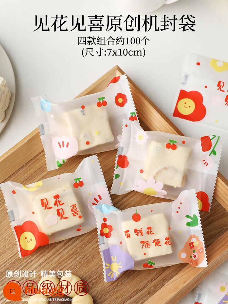 Năm Mới Bông Tuyết Sắc Nét Bánh Quy Túi Bao Bì Nougat Kẹo Bánh Quy Sữa Táo Tàu Nướng Máy Snack Túi Kín 2023 Năm Con Thỏ - Hộp quà ngắm hoa anh đào 7*10