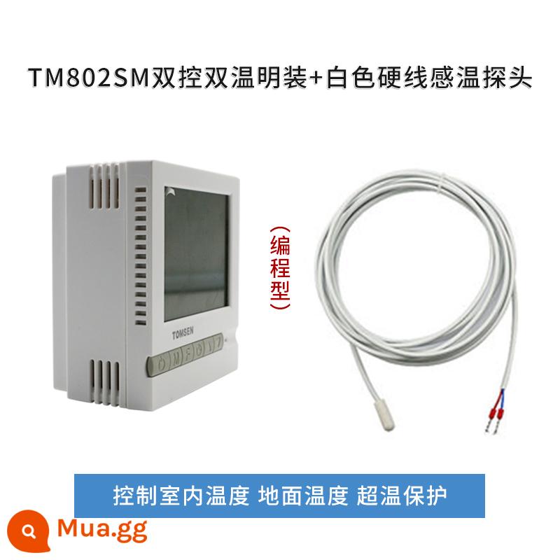 TOMSEN802 giấu thời gian thiết kế chương trình nhiệt điện sưởi ấm phim cáp sưởi điện sưởi ấm kang công tắc điều khiển nhiệt độ - Bộ theo dõi nhiệt độ có dây cứng màu trắng + gắn trên bề mặt hai mặt cắt kép TM802SM