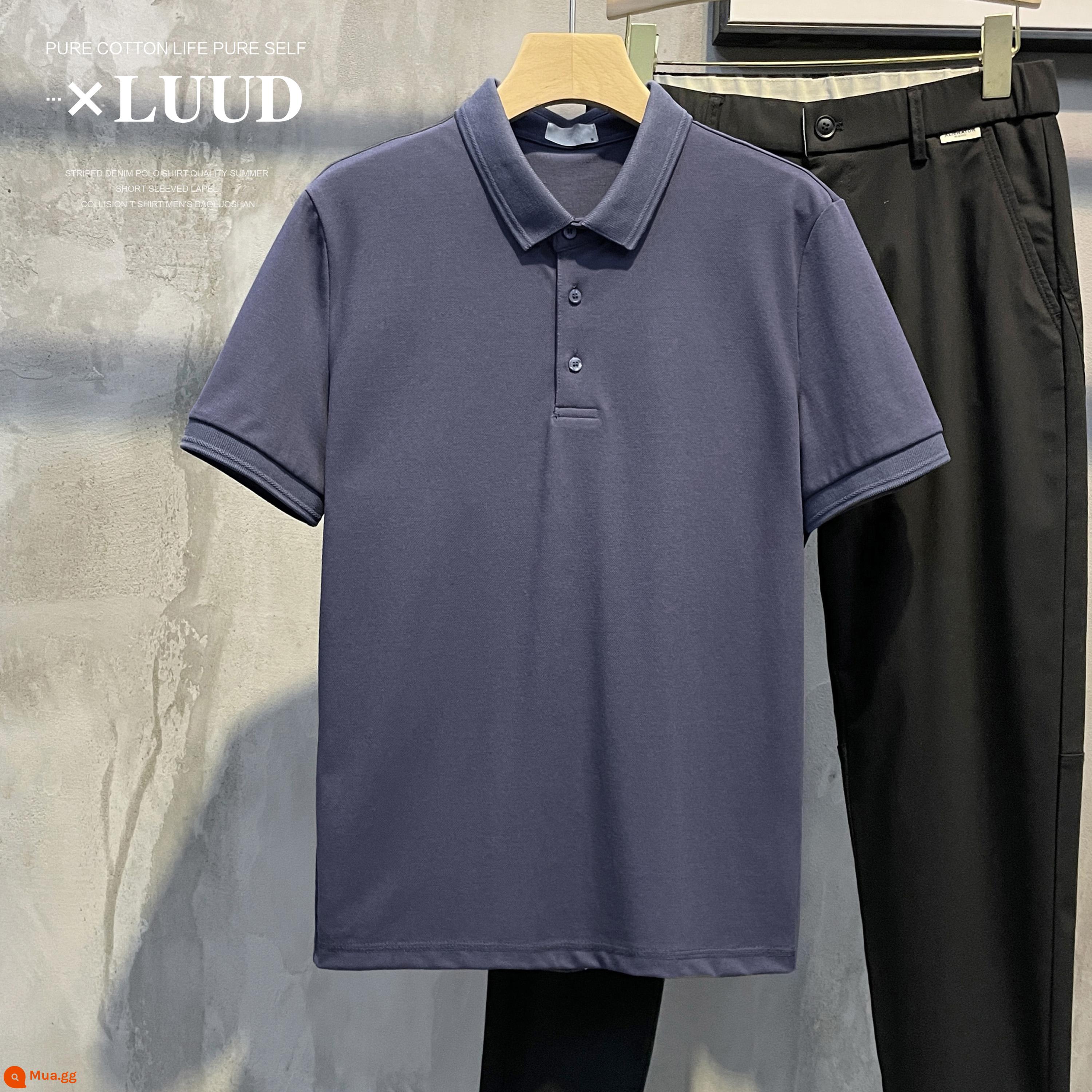 LUUD Modilan màu mới áo sơ mi POLO có ve áo piqué cotton ngắn tay nam giản dị cho tất cả các trận đấu slim Ralph Lauren polo top - xanh đậm