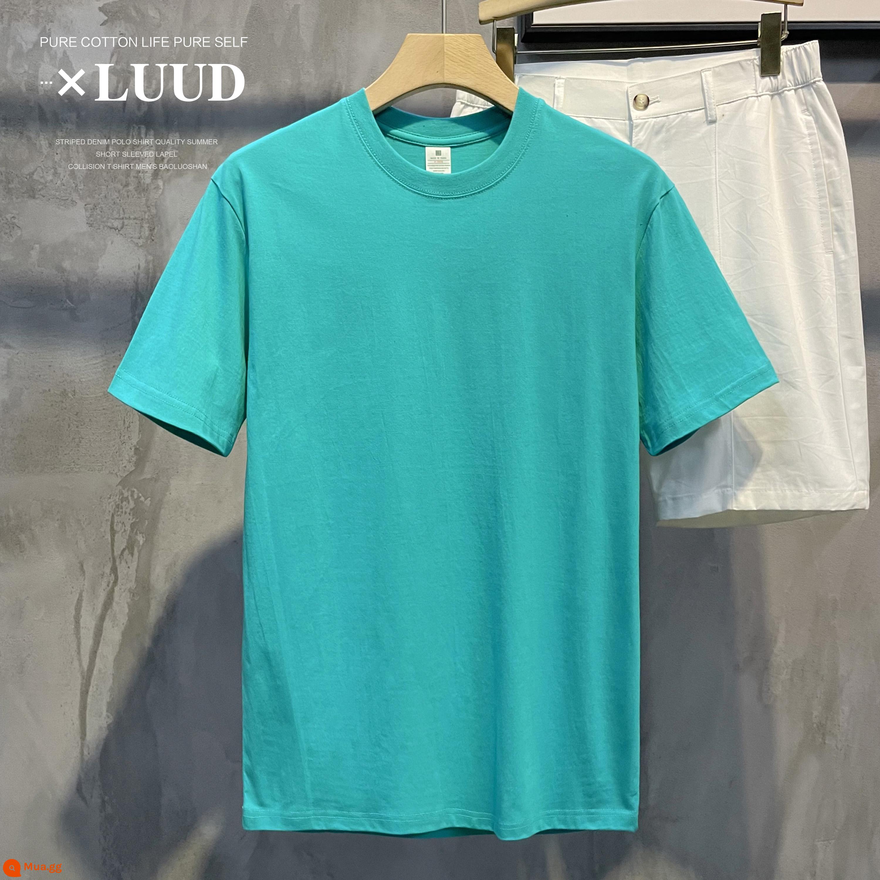 LUUD Tân Cương chải kỹ Hoa Hồng Áo thun cotton đồng màu tất cả các trận đấu ngắn tay giản dị đáy hàng ngày cho nam giới - màu xanh tiffany