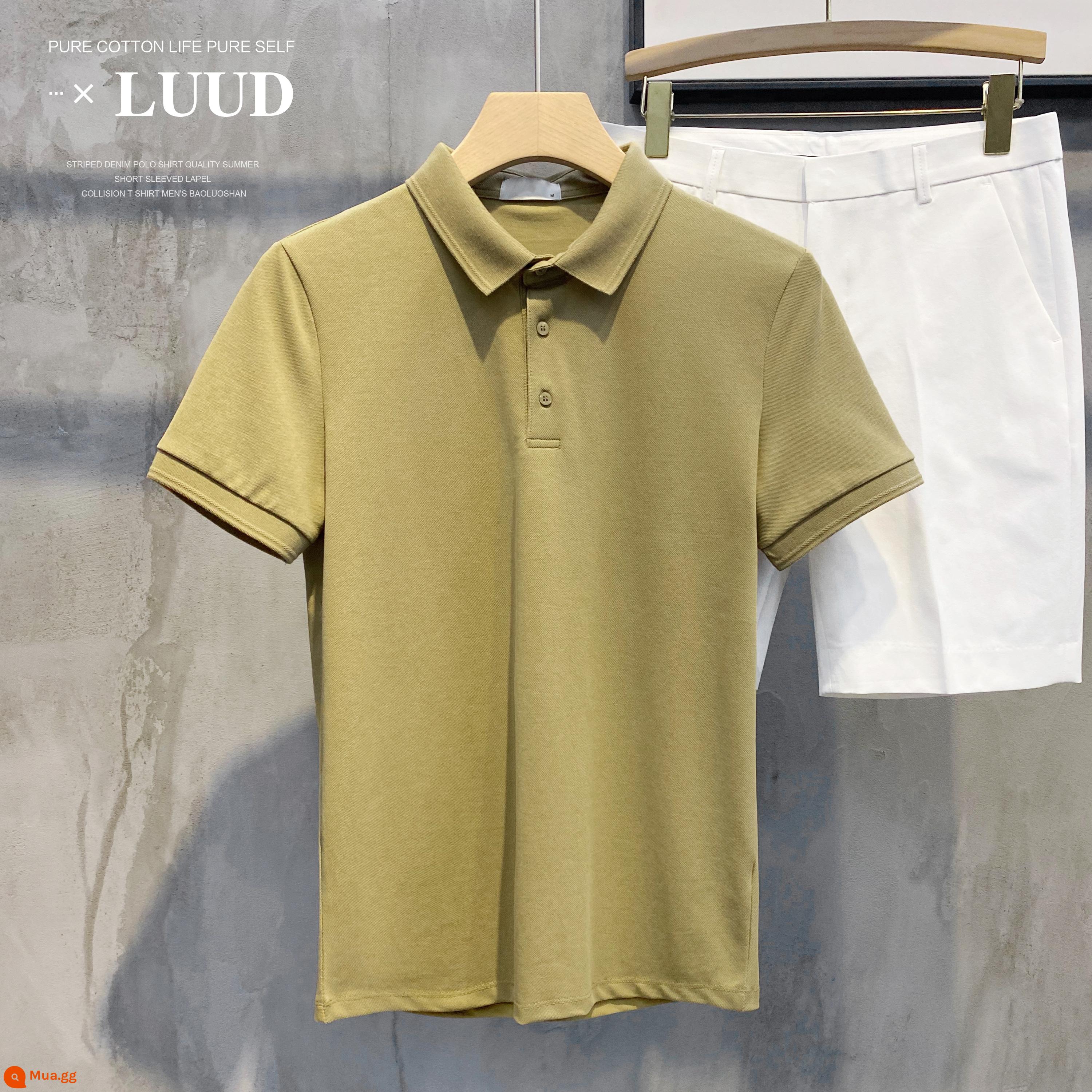 LUUD Modilan màu mới áo sơ mi POLO có ve áo piqué cotton ngắn tay nam giản dị cho tất cả các trận đấu slim Ralph Lauren polo top - gừng