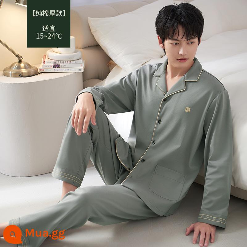 Bộ đồ ngủ cotton nguyên chất nam xuân thu thu dài tay 2023 dịch vụ gia đình mới mùa thu đông mỏng phù hợp với kích thước lớn - 72771 Extreme Grey [Phong cách cotton nguyên chất] 95% Cotton có độ đàn hồi