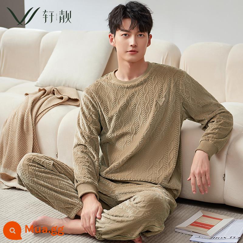 Bộ đồ ngủ nam thu đông nhung đảo ấm tay dài nhung san hô phục vụ tại nhà xuân thu mẫu dày Plus nhung size lớn phù hợp - 72169 cà phê ấm