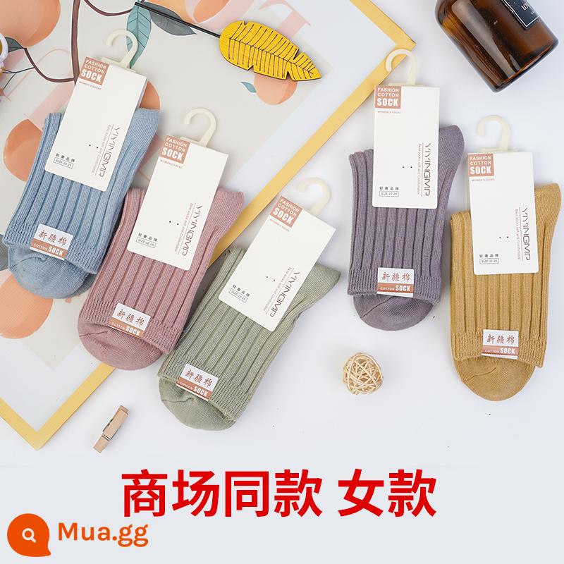 Tất cotton nguyên chất cho nam mùa thu đông vớ giữa ống kháng khuẩn khử mùi cotton thấm hút mồ hôi mùa đông màu đen công sở nam vớ - 5 đôi [ống vừa] kết hợp nữ D