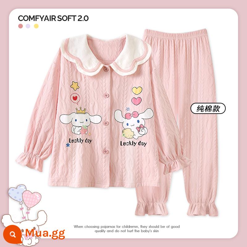 Bộ Đồ Ngủ Bé Gái Mùa Thu Dài Tay Cotton Nguyên Chất 2023 Bộ Đồ Bé Gái Mới Internet Người Nổi Tiếng Quần Áo Thu Đông Trẻ Em Lớn Quần Áo Ở Nhà Mùa Thu Đông - Chó tai to CMG31699