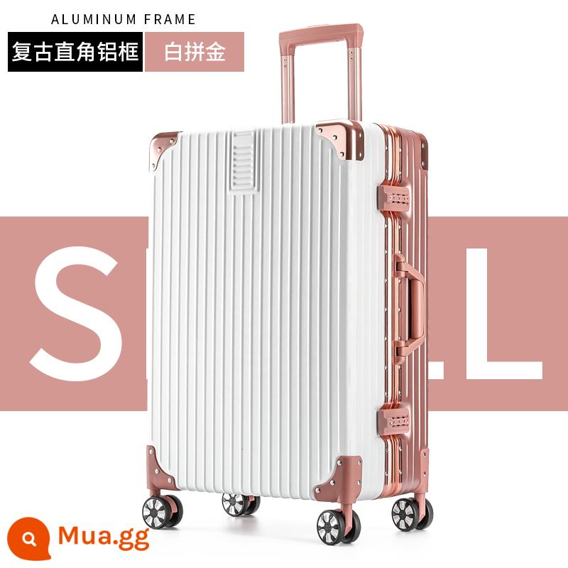 Vali nữ nhỏ 20 inch xe đẩy nội trú trường hợp sinh viên nam 24 mật khẩu du lịch bao da bền và dày - Khung nhôm dày chống trầy xước-trắng + vàng