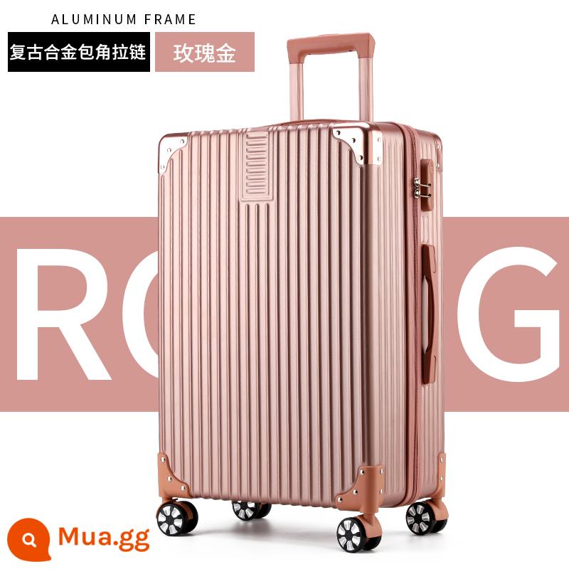 Vali nữ nhỏ 20 inch xe đẩy nội trú trường hợp sinh viên nam 24 mật khẩu du lịch bao da bền và dày - Dây kéo góc kim loại-vàng hồng