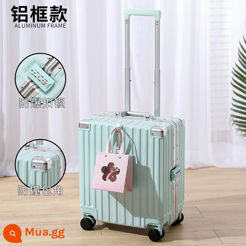 Vali 18 Inch Nữ Nhỏ Nhẹ Lên Máy Bay Xe Đẩy Du Lịch Mật Khẩu Hộp Da Mới 2022 Bé Trai - Khung nhôm dày màu xanh bạc hà/gia cố