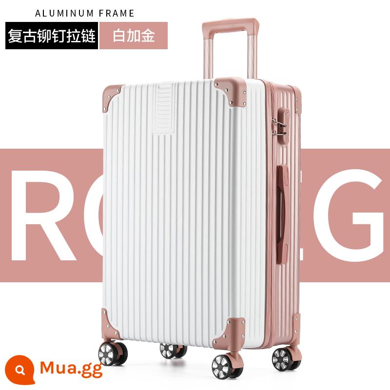 Vali nữ nhỏ 20 inch xe đẩy nội trú trường hợp sinh viên nam 24 mật khẩu du lịch bao da bền và dày - Dây Kéo Bảo Vệ Hình Bát Giác - Trắng + Vàng