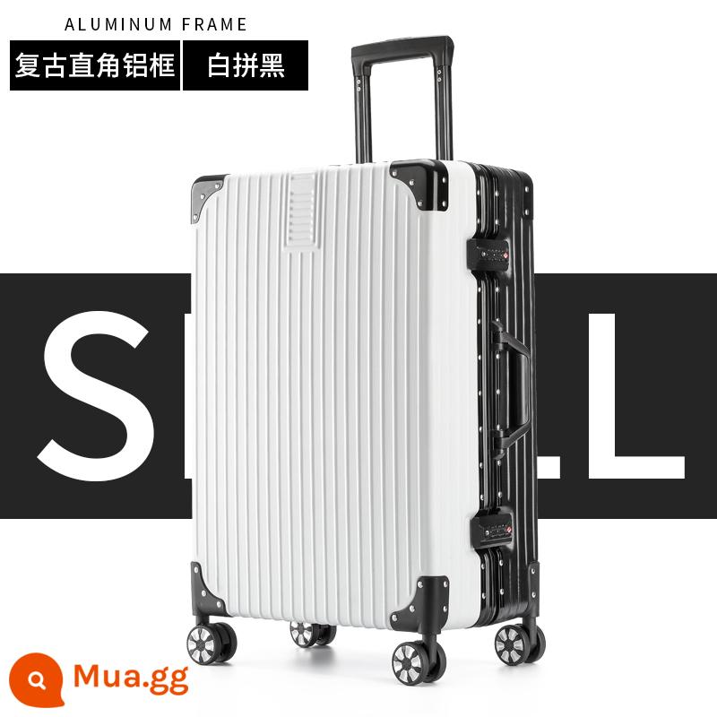 Vali nữ nhỏ 20 inch xe đẩy nội trú trường hợp sinh viên nam 24 mật khẩu du lịch bao da bền và dày - Khung nhôm dày chống trầy xước-trắng + đen