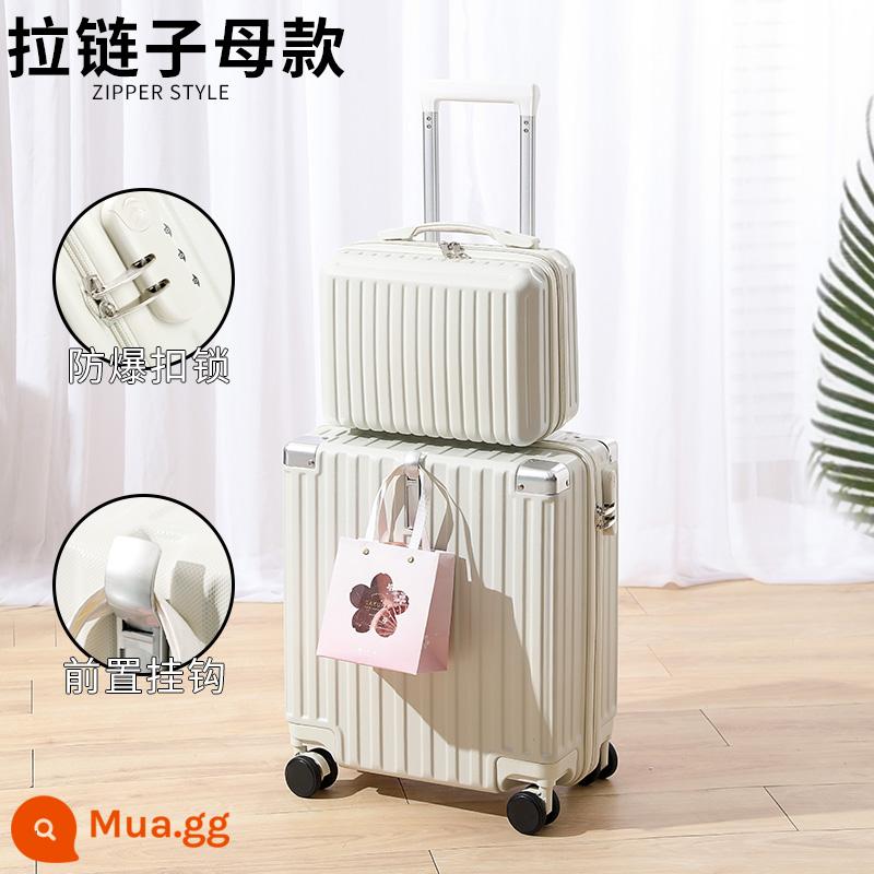 Vali 18 Inch Nữ Nhỏ Nhẹ Lên Máy Bay Xe Đẩy Du Lịch Mật Khẩu Hộp Da Mới 2022 Bé Trai - Vỏ màu trắng/dây kéo chống trầy xước