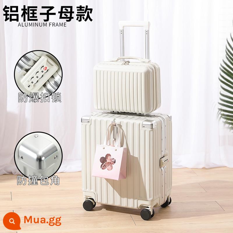 Vali 18 Inch Nữ Nhỏ Nhẹ Lên Máy Bay Xe Đẩy Du Lịch Mật Khẩu Hộp Da Mới 2022 Bé Trai - Vỏ khung nhôm màu trắng/dày