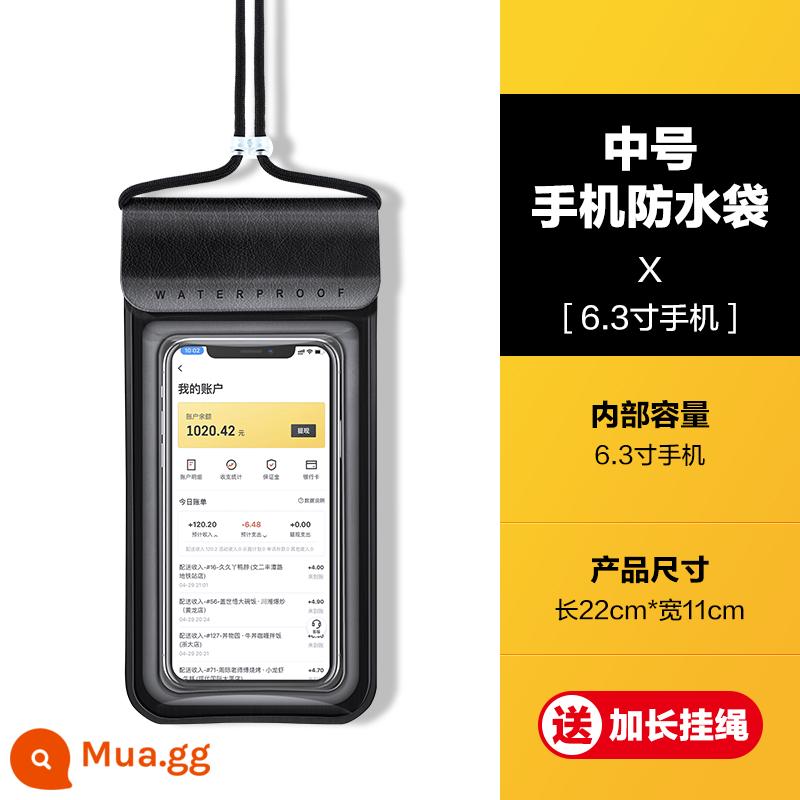 Giao túi chống nước cho điện thoại di động màn hình cảm ứng có thể sạc lại dành cho người lái đặc biệt túi tự hàn kín dung lượng lớn Vỏ bảo vệ điện thoại di động chống bụi và chống mưa - Đen [6,3 inch] chống thấm nước cấp 8丨Chụp HD