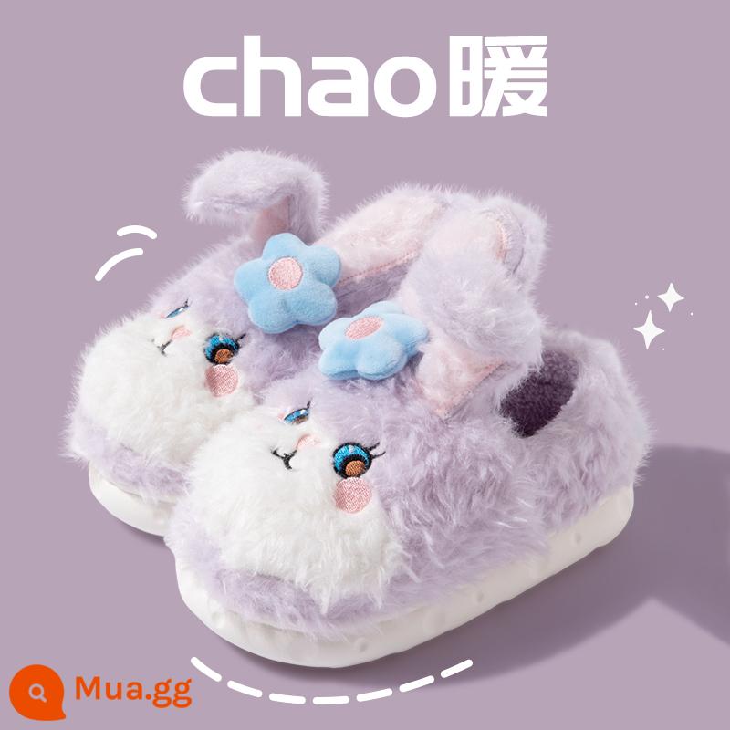 Ngọc Chó Túi Trẻ Em Gót Dép Bông Mùa Thu Đông Bé Gái Công Chúa Trong Nhà Ấm Áp Làm Dày Cha Mẹ-Con Giày Sanrio Cotton - thỏ tím