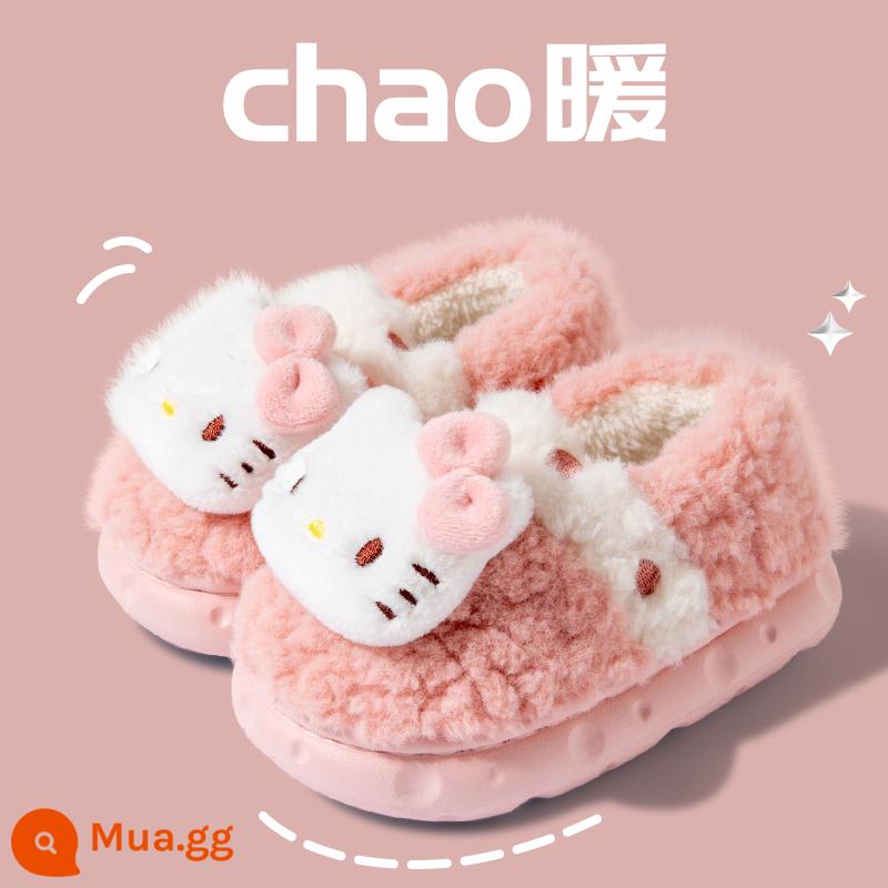 Ngọc Chó Túi Trẻ Em Gót Dép Bông Mùa Thu Đông Bé Gái Công Chúa Trong Nhà Ấm Áp Làm Dày Cha Mẹ-Con Giày Sanrio Cotton - Đế phô mai Xin chào