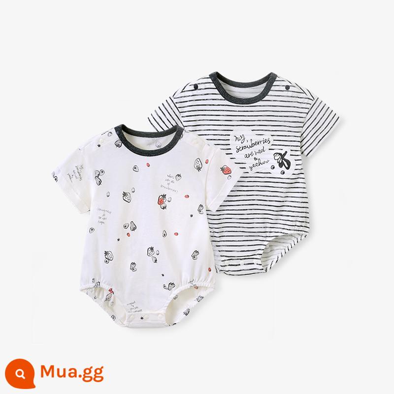 Người Anh bé áo liền quần quần áo sơ sinh bé áo liền quần Túi rắm mùa hè leo núi quần áo cotton ngắn tay mỏng phần mùa hè - Áo đũng ngắn màu dâu tây YLDBJ22002A