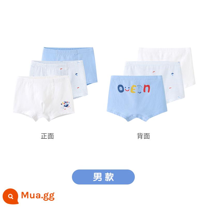 Quần lót trẻ em Anh quốc 4 góc bé trai bé gái Quần lót boxer bé trai bé gái có đáy không kẹp xì hơi bốn mùa - Bộ 3 thiên thần xanh dành cho bé trai