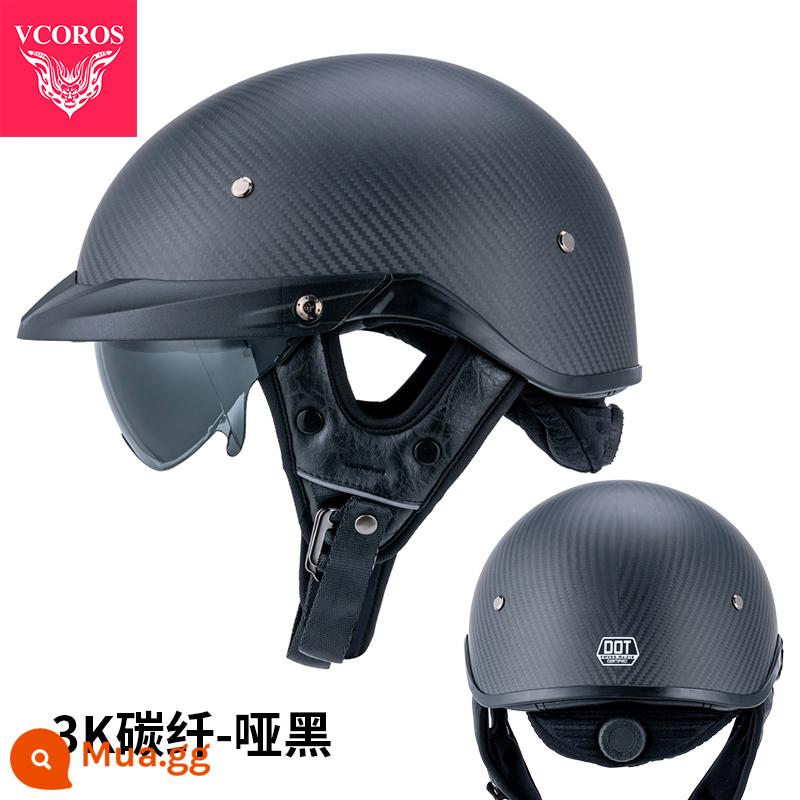 Ý VCOROS Sợi Carbon Xe Máy Nam Nữ Retro Xe Máy Mùa Hè Harley Mũ Bảo Hiểm Nửa Muỗng Mũ Bảo Hiểm - P118-3K mờ (có thể điều chỉnh độ đàn hồi, khóa D đôi)