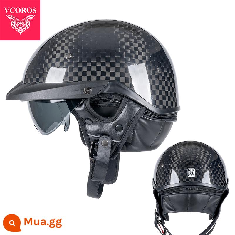 Ý VCOROS Sợi Carbon Xe Máy Nam Nữ Retro Xe Máy Mùa Hè Harley Mũ Bảo Hiểm Nửa Muỗng Mũ Bảo Hiểm - P118-12K sáng (có thể điều chỉnh độ đàn hồi + khăn có thể tháo rời)