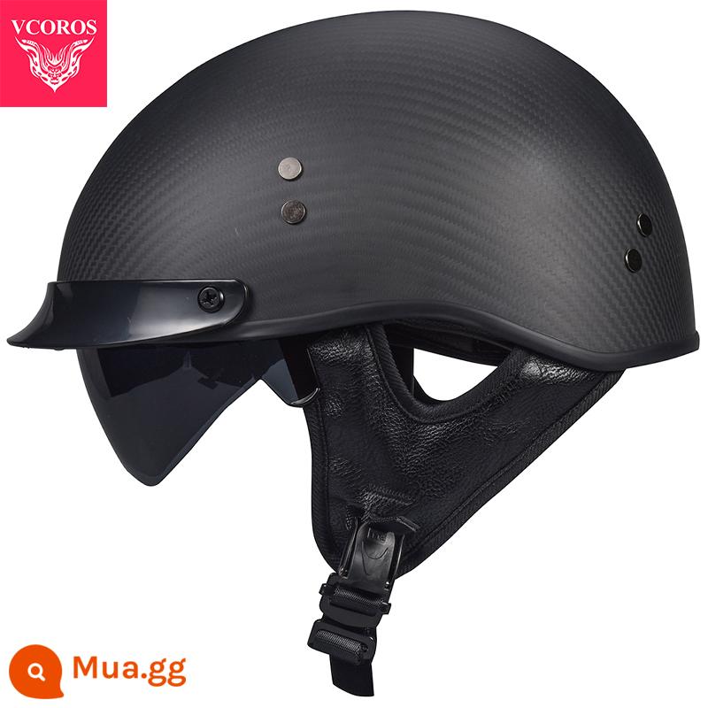 Ý VCOROS Sợi Carbon Xe Máy Nam Nữ Retro Xe Máy Mùa Hè Harley Mũ Bảo Hiểm Nửa Muỗng Mũ Bảo Hiểm - Da đen sợi carbon A200 mờ