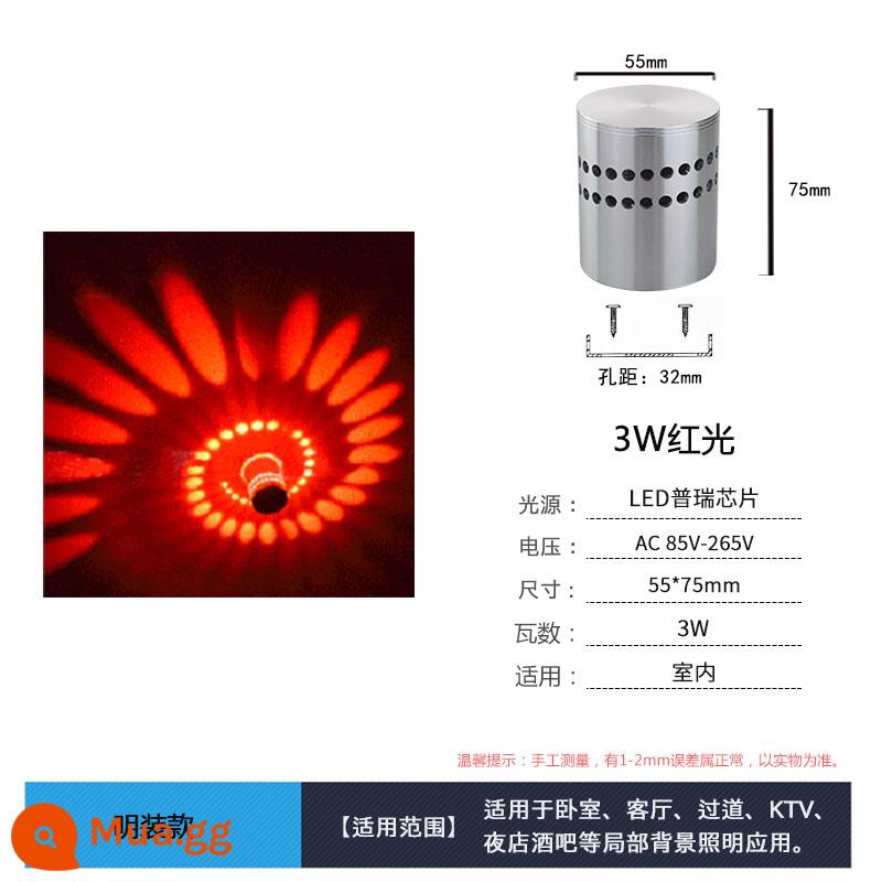 Đèn LED Sáng Tạo Hành Lang Hiên Lối Đi Đèn Phòng Khách Phòng Ngủ Đầu Giường Nền Thanh Đèn KTV Hành Lang Đèn Tường Trang Trí - Đèn đỏ 3W gắn trên bề mặt