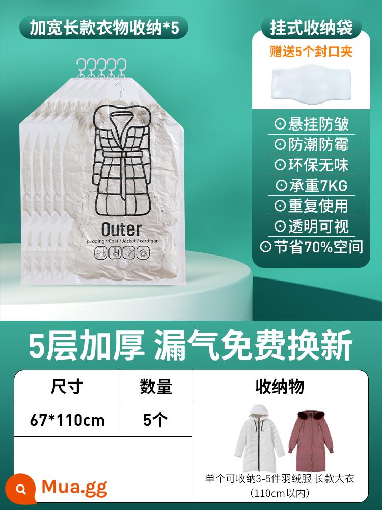 Xuống áo khoác chân không lưu trữ túi treo loại hút nén túi áo bông quần áo treo túi tủ quần áo treo quần áo hiện vật túi - Gói 5 chiếc, phiên bản mở rộng và dài [đảm bảo bù đắp cho rò rỉ không khí]